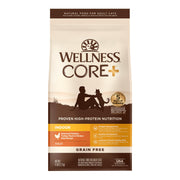 Wellness emballage avant montrant formule sans céréales et bénéfice nutritionnel