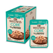 Wellness CORE sachet avant montrant emballage pratique et saveur thon et saumon bénéfique