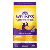 Wellness emballage avant 5,5 lb montrant la recette poulet et bénéfice nutritionnel