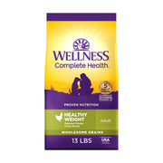 Wellness emballage avant poulet et pois montrant recette et bénéfices