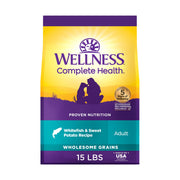 Wellness emballage avant montrant la recette whitefish et patate douce bénéfice nutritionnel