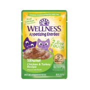 Wellness emballage avant montrant la recette poulet et dinde et bénéfice appétence