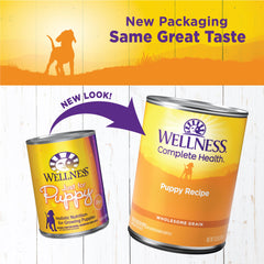 Wellness pâté chiot texture lisse en gros plan pour facilité d'ingestion