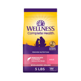 Wellness sac face avant montrant recette saumon et riz bénéfice nutritionnel