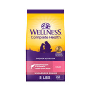 Wellness sac face avant montrant recette saumon et riz bénéfice nutritionnel