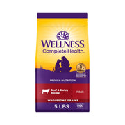 Wellness sachet avant bœuf et orge montrant la marque et les bénéfices nutritionnels