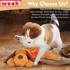 WEOK peluche en usage avec chiot calmé et détendu