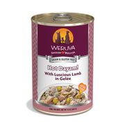 Weruva boîte 14oz face montrant étiquette claire et avantage praticité