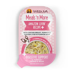 Weruva emballage avant Amazon Livin' Plus montrant ingrédients naturels et bénéfice digestif