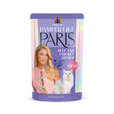 Weruva packaging avant montrant bœuf et poulet et bénéfice qualité