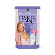Weruva packaging avant montrant bœuf et poulet et bénéfice qualité