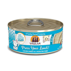 Weruva pâté poulet face de la boîte montrant l’étiquette et l’avantage d’ingrédients simples