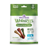 Whimzees emballage avant montrant Brushzees et bénéfice hygiène