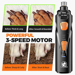 Whisper Quiet Dog Nail Grinder en main illustrant prise ergonomique et contrôle