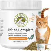 Wholistic Pet Organics emballage avant montrant format 4 oz et bénéfice qualité