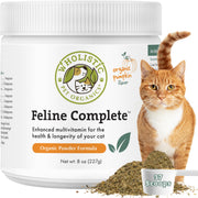 Wholistic Pet Organics vue avant du pot montrant l'étiquette claire et usage facile