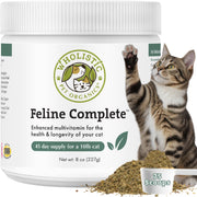 Wholistic Pet Organics pot 8 oz montrant l'étiquette claire et bénéfice nutritionnel