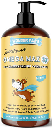 Wonder Paws bouteille 16 oz montrant le flacon et l'étiquette pour dosage facile