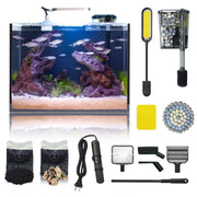 Wonderfactory aquarium vue de face montrant la clarté du verre et l'aménagement
