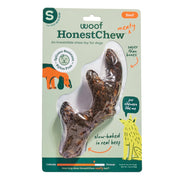 WOOF emballage frontal HonestChew montrant taille et forme pour petit chien
