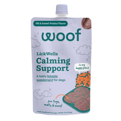 WOOF tube face avant montrant l’emballage et l’indication apaisante