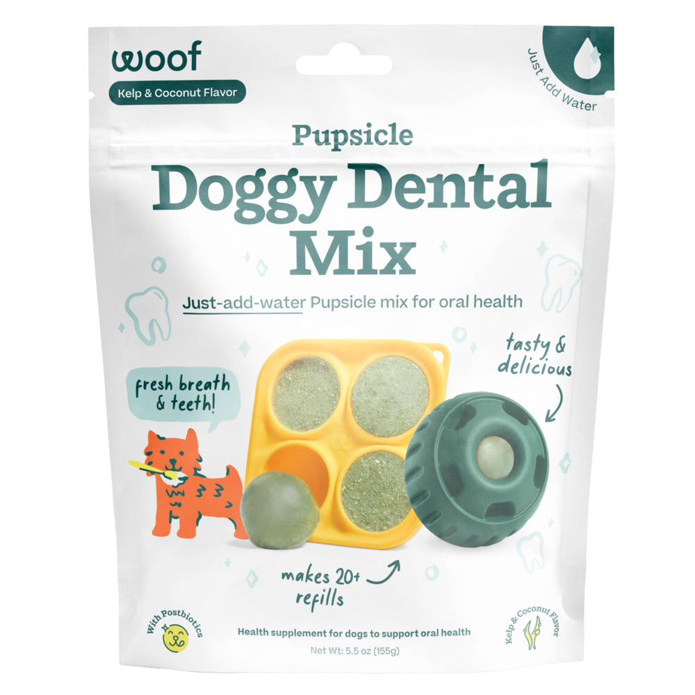 WOOF emballage avant montrant la poudre et bénéfice nettoyage simple
