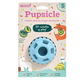 WOOF Pupsicle face avant bleu montrant le design pour occuper le chien
