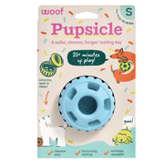 WOOF Pupsicle face avant bleu montrant le design pour occuper le chien