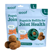 WOOF Pupsicle recharge vue avant montrant l'emballage et l'information produit bénéfice durée de jeu