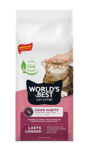 World's Best Cat Litter paquet avant montrant emballage et bénéfice praticité