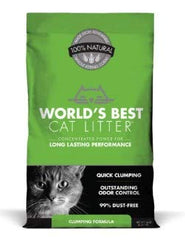 World's Best Cat Litter sac avant montrant l'étiquette et facilité d'utilisation