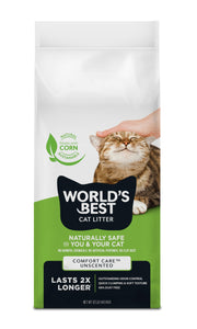 World's Best Cat Litter face avant montrant emballage pratique et bénéfice longue durée