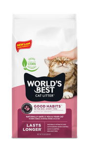 World's Best Cat Litter emballage Good Habits 15 lb montrant format pratique