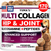 YUMA'S boite Advanced Collagen face montrant 170 chews pour confort articulaire