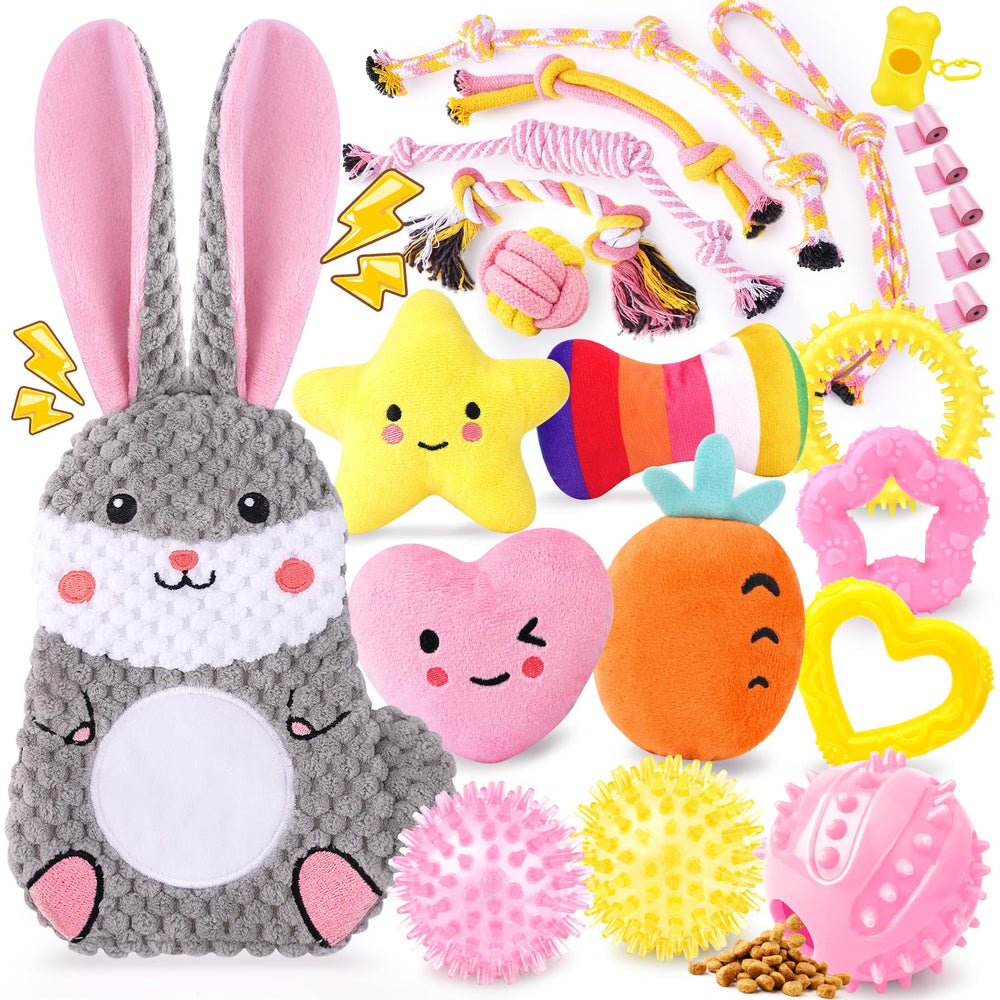 Zeaxuie pack avant rose montrant tous les jouets pour chiot, pratique