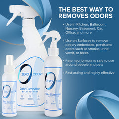 Zero Odor spray sur canapé montrant efficacité sur coussins et tissus