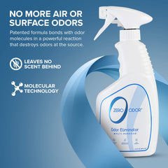 Zero Odor spray appliqué sur tissu illustrant élimination des odeurs incrustées