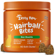 Zesty Paws boîte frontale montrant l'étiquette et l'avantage anti-boules