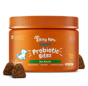 Zesty Paws emballage avant montrant la formulation pour chiots et bénéfice digestif