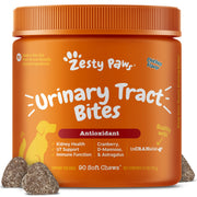 Zesty Paws emballage avant montrant la boîte et l'avantage urinaire