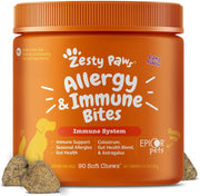 Zesty Paws emballage avant montrant 90 comptés et saveur agneau pour confort cutané