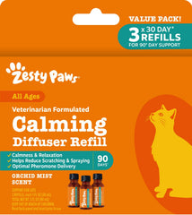 Zesty Paws emballage avant montrant le pack recharge et apaisement