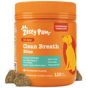 Zesty Paws emballage avant montrant les chews pour une haleine fraîche