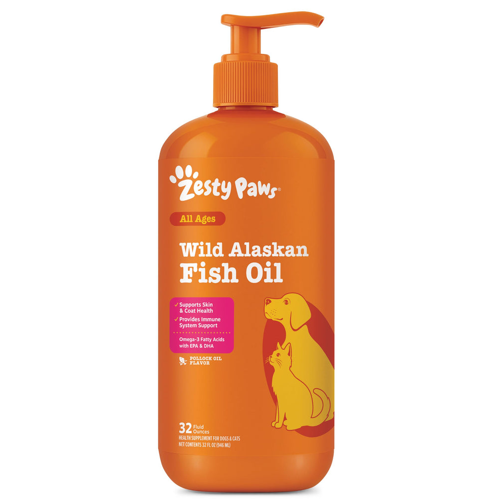 Zesty Paws flacon face 32 oz montrant la taille et l’étiquette, confiance