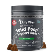 Zesty Paws paquet avant montrant 90 croquettes pour selles plus fermes et tranquillité
