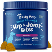 Zesty Paws pot avant montrant 90 gommes au poulet pour administration facile