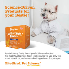 Zesty Paws portion dans bol montrant dosage pratique pour chien