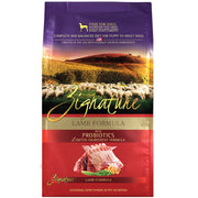 Zignature Lamb sac avant montrant l'emballage et avantage ingrédients simples