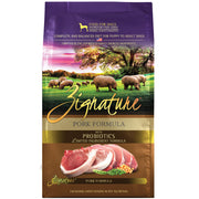 Zignature porc emballage face montrant taille 4 lb et bénéfice qualité protéique