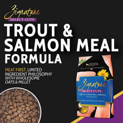 Zignature gros plan des croquettes Trout & Salmon texture appétissante bénéfique
